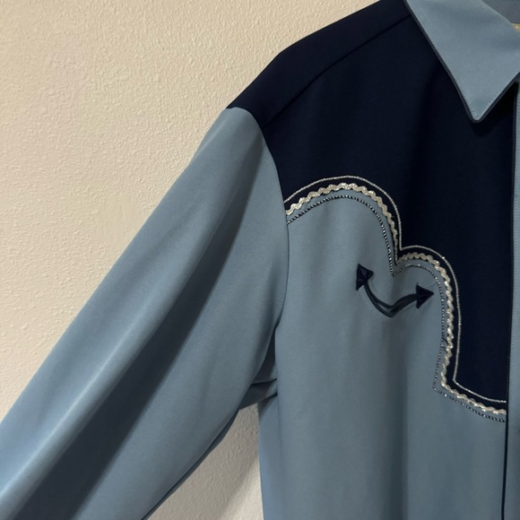Vintage H Bar C Ranchwear Western Rodeo Embellished Pearl Snap Shirt Blue 17-1/2 - Picture 4 of 9